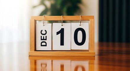 Wooden flip calendar showing December 10th date image