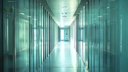 Blue corridor in modern airport building interior