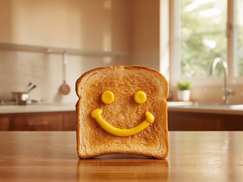 Sunny Toast. A Golden Slice with a Cheerful Yellow Smile Breakfast Still Life.