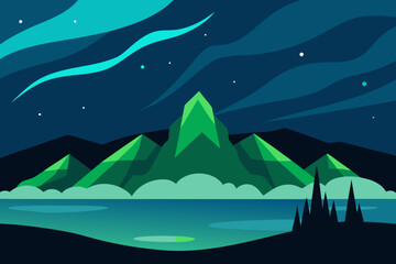 night landscape with mountains and sea