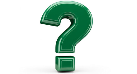 Green question mark, 3D rendering, glossy texture,  symbolizing inquiry, uncertainty, or problem-solving, suitable for various concepts