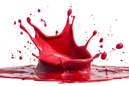 Dynamic red liquid splash crown formation frozen in time high-speed photography isolated on transparent background