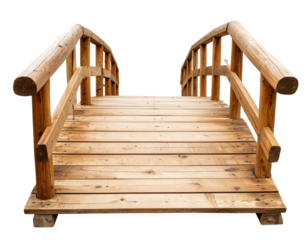 - Rustic Wooden Footbridge with Handrails, Front View, isolated on transparent background png