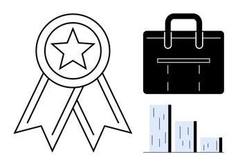 Star badge symbolizing achievement, briefcase denoting business, and ascending bar graph showing growth. Ideal for business, success, career, progress, professionalism, achievement motivation