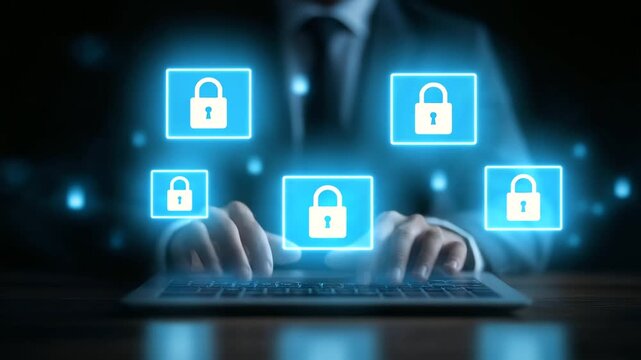 Businessman Authenticating Devices with Zero Trust Security Icons