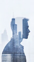 Floating city skyline above the world