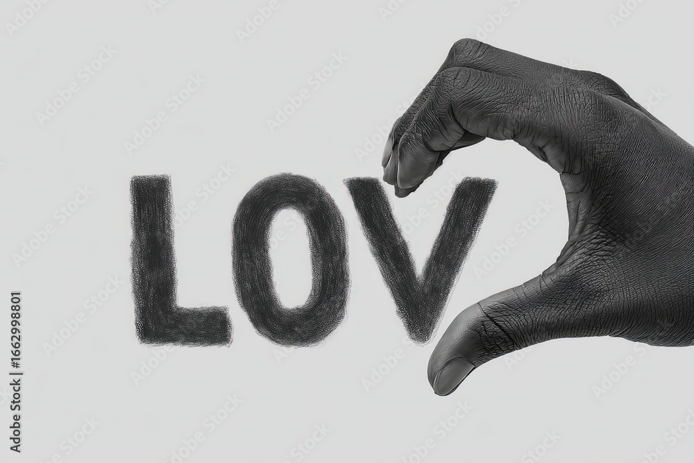 Poster bold expression of love highlighted through unique hand gesture creating artistic charm emphasizing 