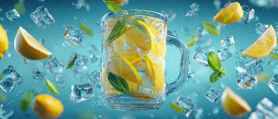 The Lemonade Glass Sparkling Lemon Water With Ice Mint And Zest