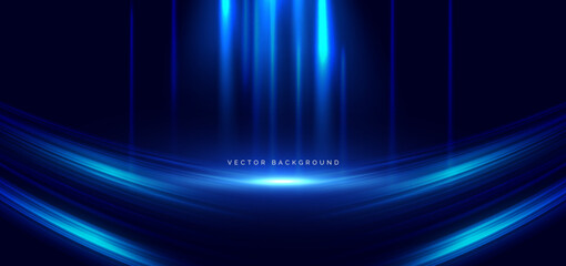 Abstract blue beam vertical on dark blue background. Speed motion moving movement concept.