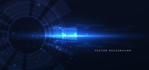 Futuristic technology hi tech blue element on dark blue background.