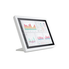Modern White Tablet Displaying Business Analytics and Data Charts