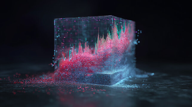 Abstract stock market chart inside a glass block, featuring transparent surfaces, vibrant financial data, dynamic trends, and futuristic business aesthetic. - Powered by Adobe