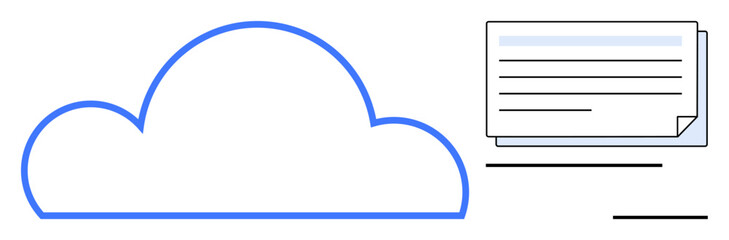 Large blue cloud with stack of documents highlights data storage, file sharing, and digital access. Ideal for cloud technology, networking, business, remote work, data management, productivity