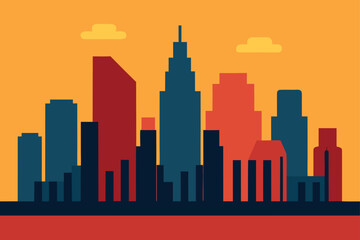 Naklejka premium city skyline at sunset