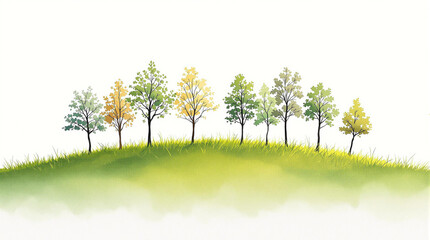 Obraz premium A serene landscape of trees showing changing seasons evoking peace crafted with soft watercolor