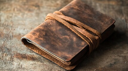 Old leather book and wallet on white background
