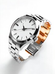 silver wristwatch on a white background in hand