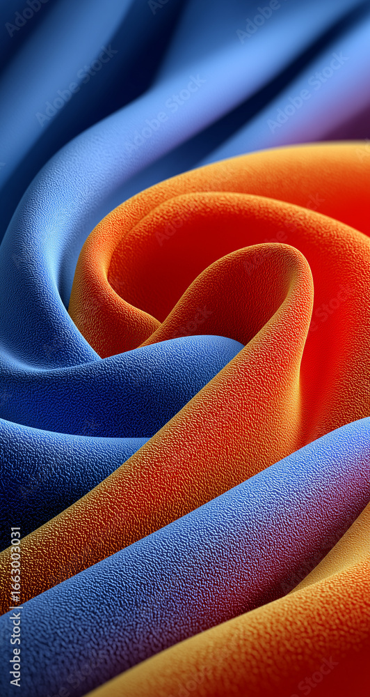 Poster abstract swirling fabric waves in harmonious blue and orange a visually stunning display of texture 