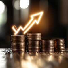 Golden coins on the financial growth graph