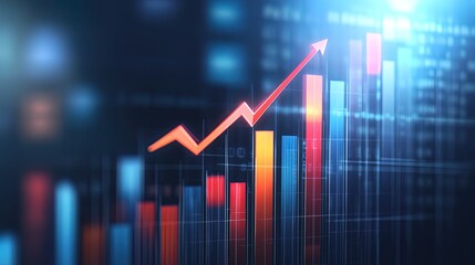 Stock market graph with arrows showing growth and decline
