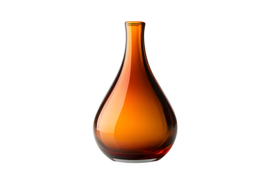Elegant amber glass vase with smooth curves and a high-gloss finish isolated on a dark backdrop isolated on transparent background