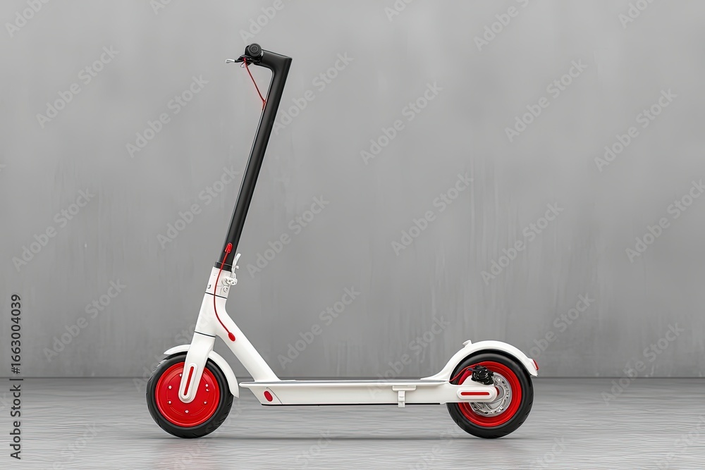 Poster innovative electric scooter with modern engineering design showcasing vibrant color contrasts and pl