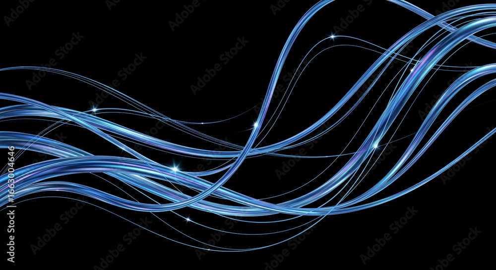 Aufkleber abstract blue glowing lines curve on black background, creating dynamic, flowing design ideal for we