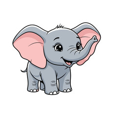 Naklejka premium Funny cartoon elephant illustration in gray and pink smiling cheerful animal character for zoo and safari artwork