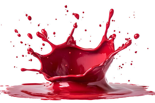 Vibrant red liquid splash crown formation captured in high-speed photography isolated on transparent background - Powered by Adobe