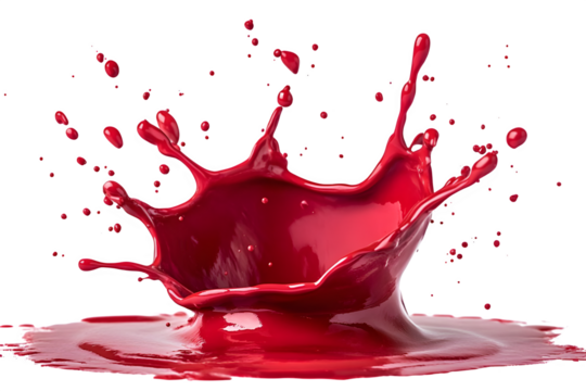 Vibrant red liquid splash crown formation captured in high-speed photography isolated on transparent background
