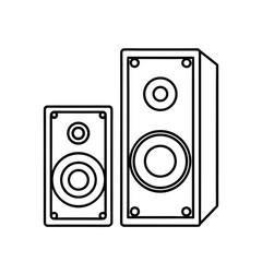 Minimalist Line Art of Dual Loudspeakers – Black and White Monochrome Audio Equipment Icon