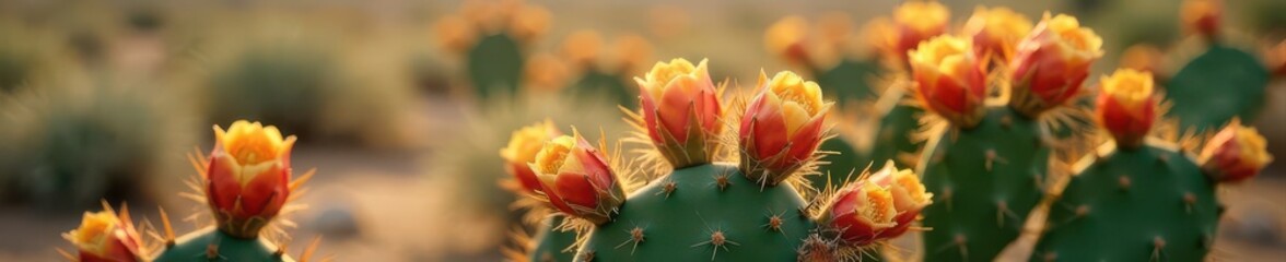 Close-up of prickly pear cactus in desert setting, icon, illustration, natural