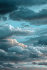 Obraz premium Soft overcast sky with layered clouds in muted blue and gray tones. Peaceful and dreamy natural background perfect for abstract, nature, or weather themes