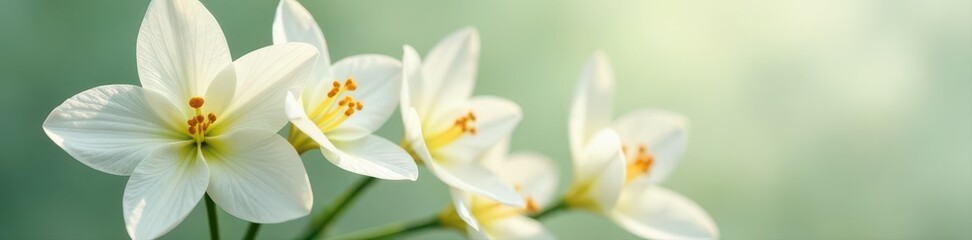 Close-up of pristine white freesias, delicate details, flower, isolated, photography