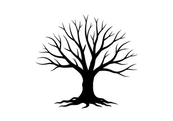 Stylized Tree Graphic Minimalist Black and White Illustration on transparent background