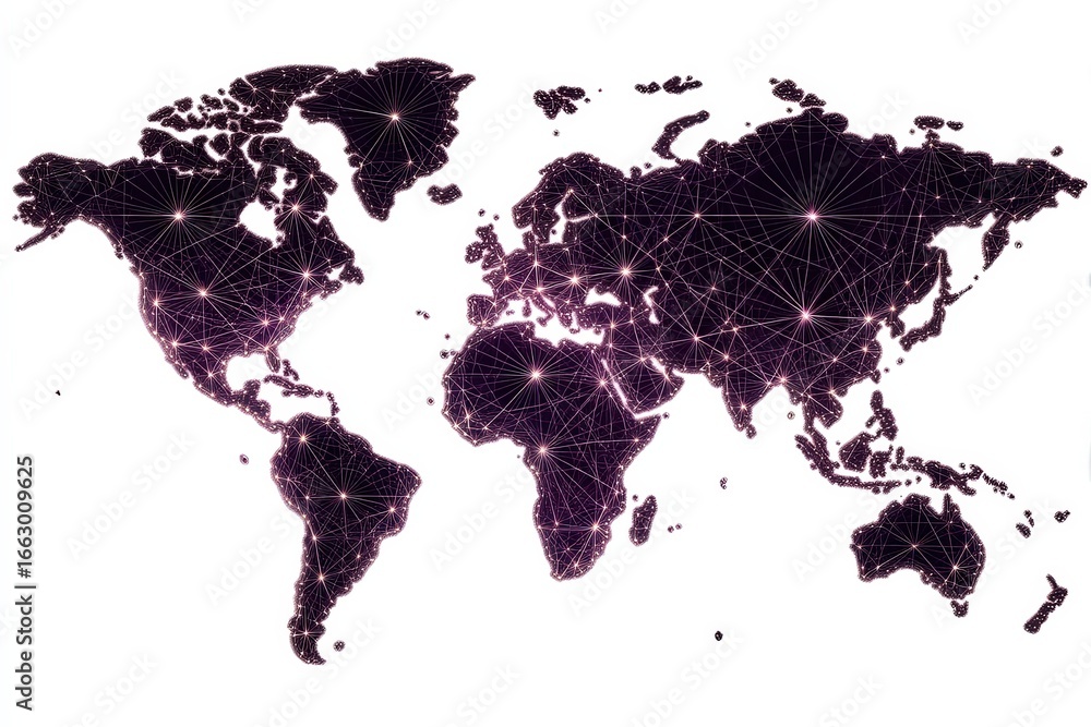 Aufkleber global digital connectivity represented through a contemporary network map showcasing intricate conn