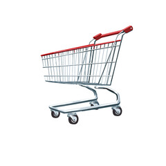 A shiny shopping cart with red accents.
