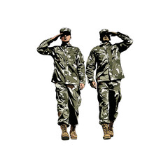 Two soldiers saluting, demonstrating respect and discipline.