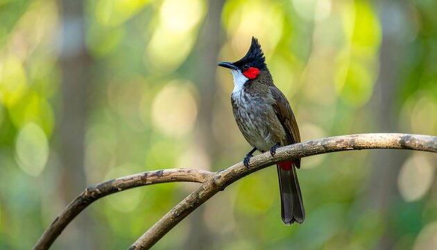 Bird perched on branch in forest