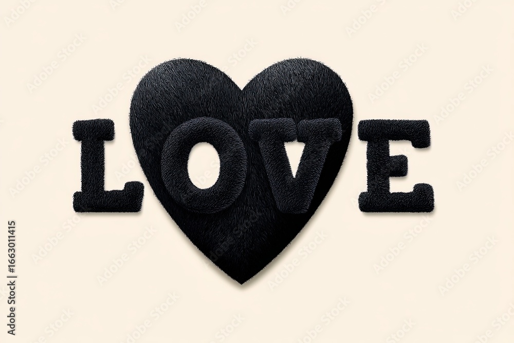 Poster captivating representation of love in bold typography with plush heart design emphasizing emotional 
