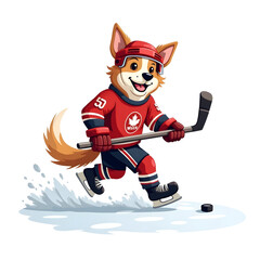 Vector cartoon illustration of a funny dog playing ice hockey
