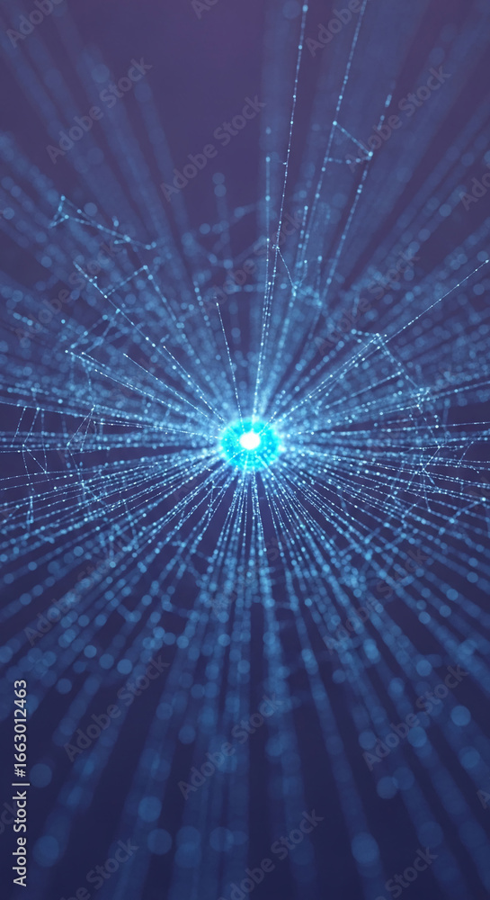Poster abstract image of blue glowing lines converging at a central point, creating a dynamic and energetic