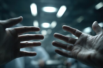 Abstract conceptual image of two hands reaching towards each other, symbolizing connection, support, and human interaction, suitable for emotional, psychological, and symbolic themes