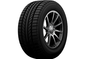 Obraz premium Closeup View of a Black AllSeason Tire Mounted on a Black Alloy Wheel on transparent background