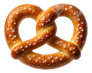 Steaming hot pretzel, salt crystals glistening on the surface.