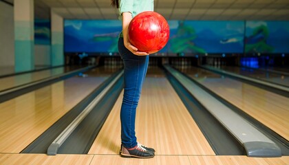 Obraz premium Woman Bowling in Alley (1)