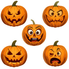 Halloween Jack-o'-Lantern Faces PNG Set