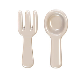 3D Cute Baby Spoon and Fork Set Isolated Object