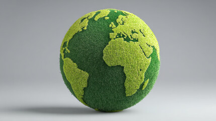 Globe covered in green grass symbolizes environmental awareness and sustainability. This artistic representation highlights importance of protecting our planet and promoting eco friendly practices