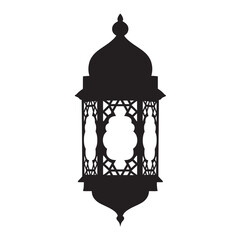 black and white silhouette vector of classic arabian lantern on white background